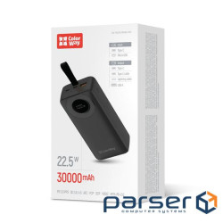 Батарея універсальна ColorWay 30 000 mAh EnergyPlus PD/18W, QC3.0/22.5W, Black (CW-PB300LPB4BK-PDD)