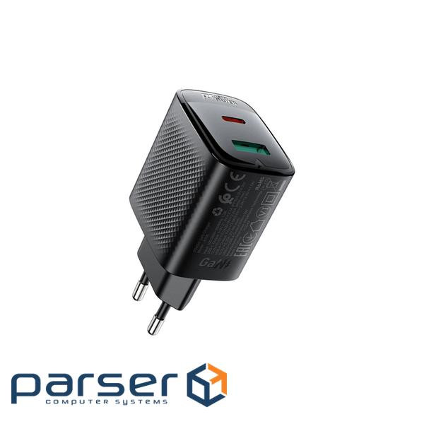 Зарядний пристрій 2xUSB 45W (USB-C+USB-A) Gan A106 Black Acefast (6974316284031)