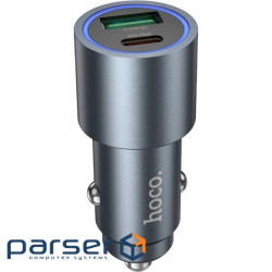 Зарядний пристрій HOCO 1xUSB-C PD30W + 1xUSB QC3.0 48W car adapter Z60 gray (6942007642095)