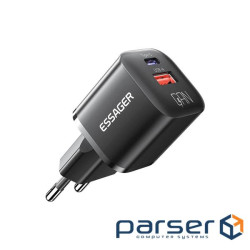 Зарядний пристрій Essager 1xUSB + 1xUSB-C PD20W GaN (ECTAC-HMB01-P)