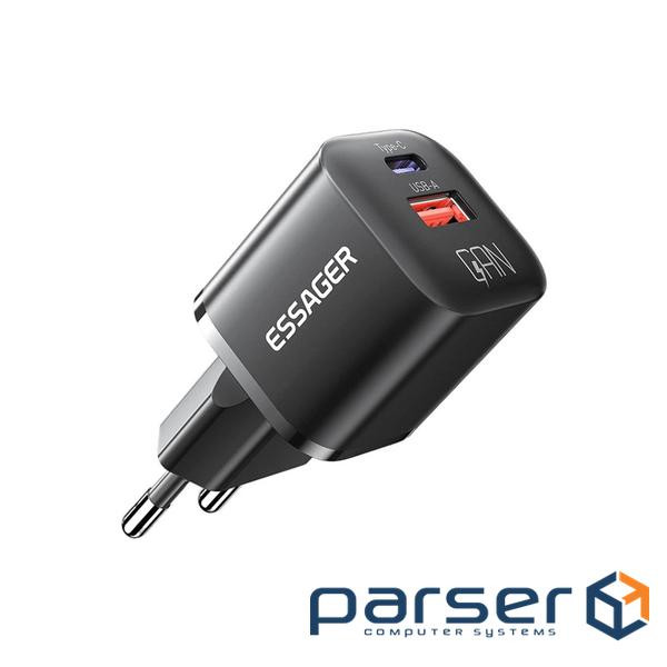 Зарядний пристрій Essager 1xUSB + 1xUSB-C PD20W GaN (ECTAC-HMB01-P)