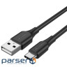 Дата кабель USB 2.0 AM to Type-C 1.5m 3.0A (18W) PVC black Vention (CTHBG)