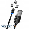 Data cable USB 3v 1 (Lightning+MicroUSB+Type-C) Magnet only charge ColorWay (CW-CBUU020-BK)