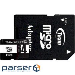 Карта пам'яті MicroSDHC 64GB UHS-I Class 10 Team Black + SD-adapter (TUSDX64GCL10U03)