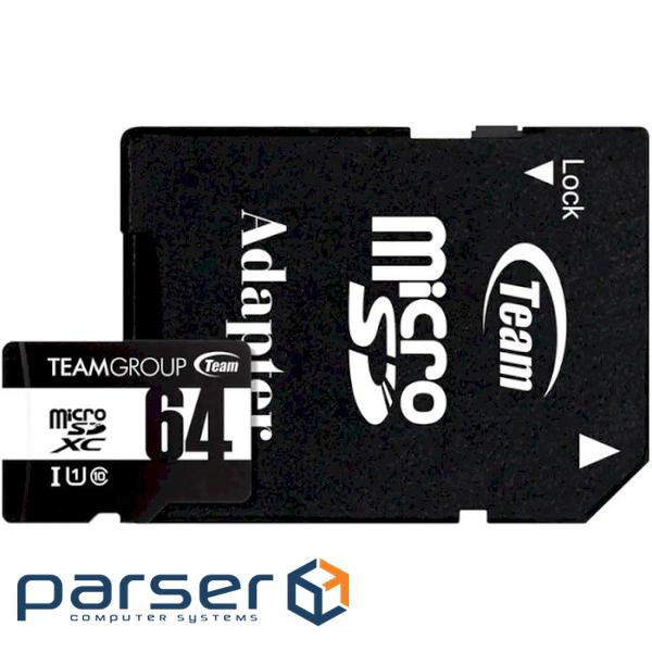 Карта пам'яті MicroSDHC 64GB UHS-I Class 10 Team Black + SD-adapter (TUSDX64GCL10U03)