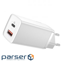 Charger Baseus 2xUSB 65W GaN (USB-C+USB-A) white (CCGAN2L-B02)