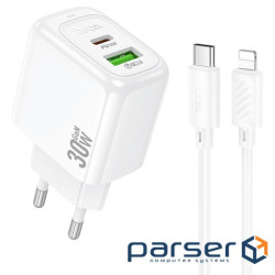 Набір СЗУ HOCO CS55A + Type-C / Lighting кабель, 1xUSB+1xUSB-C, PD30W+QC3.0, кабел (HOCO CS55A / LW)