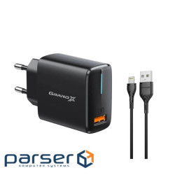 Зарядний пристрій Grand-X Quick Charge QС 3.0 + cableUSB-Lightning (CH-550BL)