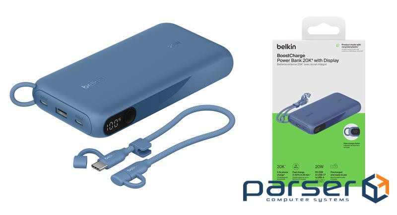 Акумулятор портативний літій-іонний Power Bank Belkin 20000мА·,год, 20Вт, з дисплеє (BPB028HQBL)