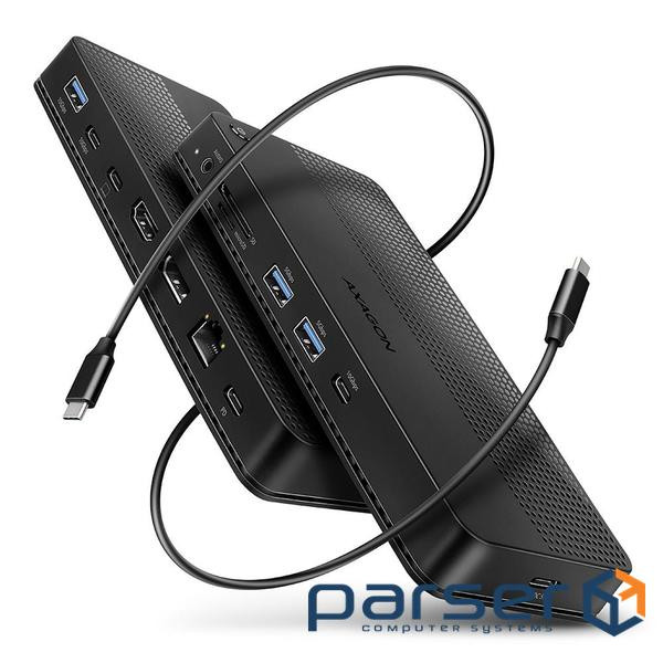 Хаб концентратор AXAGON HMC-U4 USB4 40Гбіт/с DUAL 4K DISPLAY 12in1, Чорний