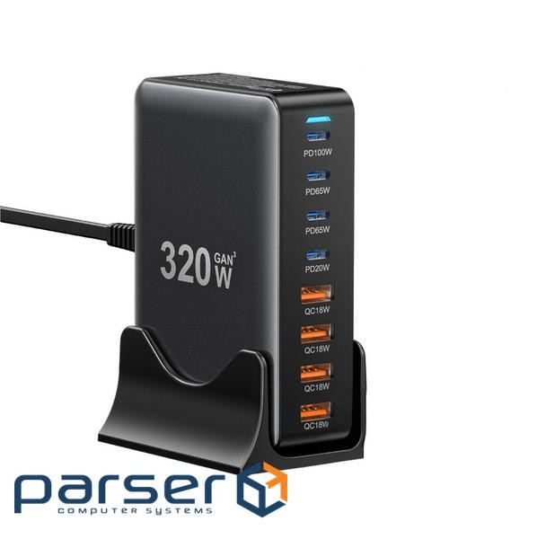 Зарядний пристрій Essager 4xUSB-C + 4xUSB 320W GaN (EZC320W-QJB0G-Z)