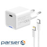 Мережевий зарядний пристрій ColorWay, White, 20 Вт, GaN, 1xType-C (20 Вт, PD3.0), (CW-CHS059PDL-WT)