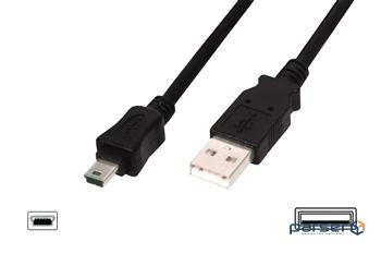 Кабель USB 2.0 (AM / miniB 5pin) DIGITUS 1.0м Black / Чорний, bulk (AK-300108-010-S)