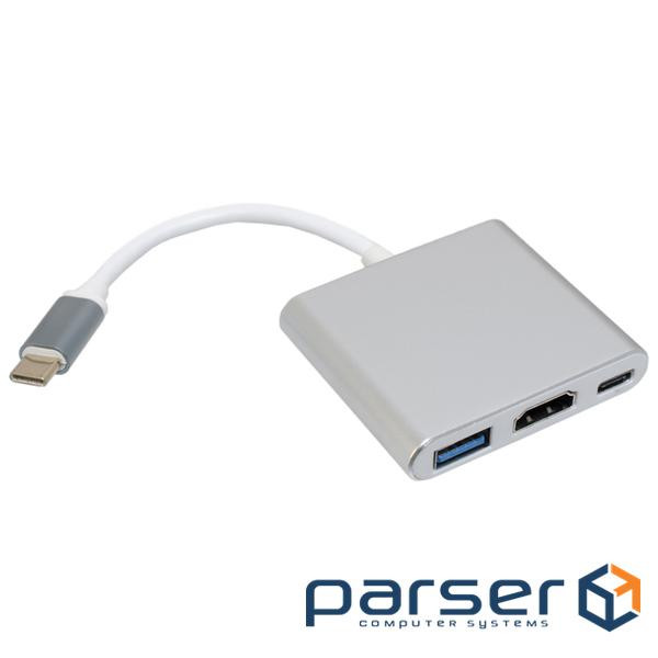 Концентратор Patron USB-C to HDMI + USB 3.0 + USB-C 0.1m silver (ADAPT-PN-TYPE-C-HUB)
