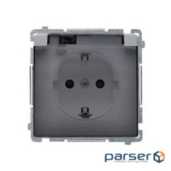 Розетка электрическая Basic с заземлением Schuko с прозрачной крышкой, сталь inox (BMGSZ1B.01/21A)