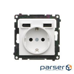 Розет електр Schuko 16A та заряд пристр USB A+A 2.1А, Simon55, білий матовий ( (TGSZ1ZUSB2AA.01/111)