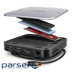 Хаб концентратор AXAGON HMC-UFO USB-C 10Гбіт/с UFO 9in1 hub, Сірий