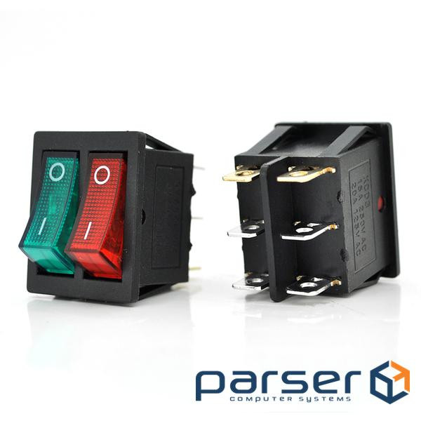 Перемикач ON-ON KCD3-212N, 250VAC / 15A, 6 контактів, Red / Green, Q50 ( 245*170*41 ) 0,75 кг 