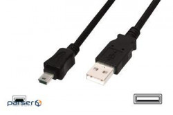Кабель USB 2.0 (AM/miniB 5pin) DIGITUS 1.8м Black/ Чорний , bulk (AK-300108-018-S)