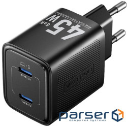 Зарядний пристрій 2xUSB-С 45W GaN чорний Vention (FEFB0-EU)