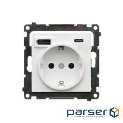 Розет електр Schuko 16A та заряд пристр USB C+A 2.1А, Simon55, білий матовий (TGSZ1ZUSB2CA.01/111)