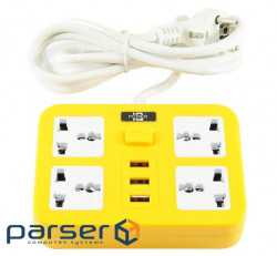 Network filter 2 m, Voltronic TV-T15, 4 sockets + 3 USB 2 m, with (TV-T 15-YELLOW)
