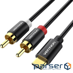Перехідник Audio Type-C M -> 2RCA F 1,5м чорний Vention (BGDBG)