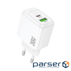 Зарядний пристрій HOCO CS55A 1xUSB-C PD30W + 1xUSB QC3.0 white (6942007631549)
