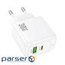 Зарядний пристрій HOCO CS55A 1xUSB-C PD30W + 1xUSB QC3.0 white (6942007631549)