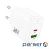 Зарядний пристрій HOCO CS55A 1xUSB-C PD30W + 1xUSB QC3.0 white (6942007631549)