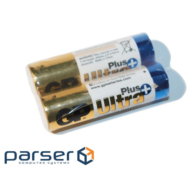 Батарейка AA (LR6), лужна, GP Ultra Plus, 2 шт , 1.5V, Shrink (GP15AUEBC-2S2)