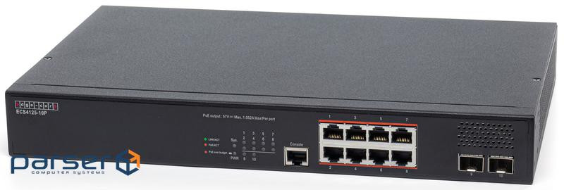 Комутатори Edge-core ECS4125-10P L2+, 8 &times; 1G/2.5G RJ45, 2 &times; 10G SFP+ Ports, 240W 802.3af/at/bt PoE