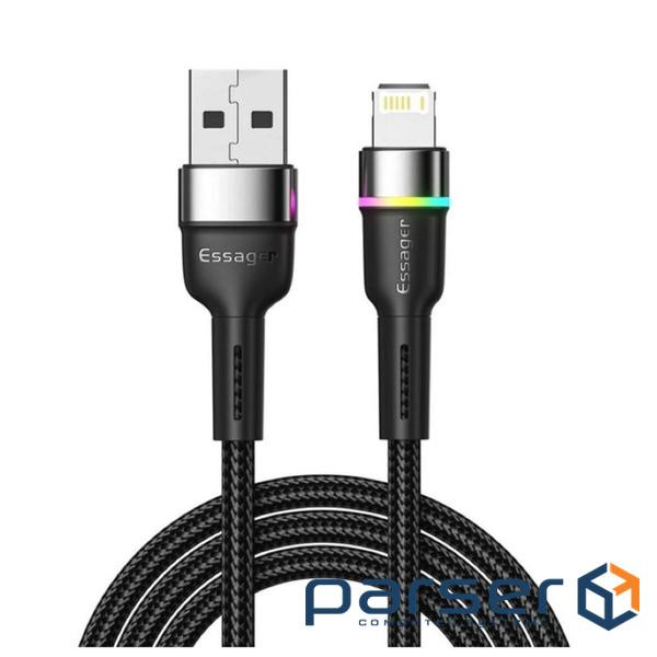 Кабель Essager Colorful LED USB Cable Fast Charging 2.4A USB-A to Lightning 1m black (EXCL-XCD01)