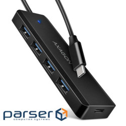 Хаб AXAGON HUE-C1C USB-C 5Gbps TRAVEL hub, 20cm Type-C cable, Black