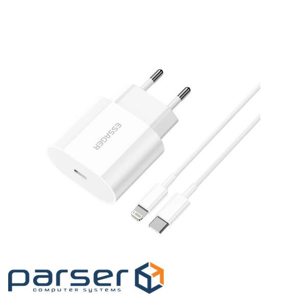 Зарядний пристрій Essager USB-C PD20W + cable USB-C to Lightning white (EFJB02-XBL02-T)