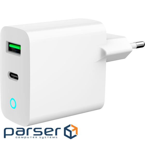 Зарядний пристрій Gembird 1xUSB-A + 1 Type-C (PD20Вт + QC3.0 18Вт ) white (TA-UC-PDQC20L-W-01)