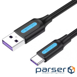 Дата кабель USB 2.0 AM to USB-C 0.5m 5.0A (25W) PVC black Vention (CORBD)