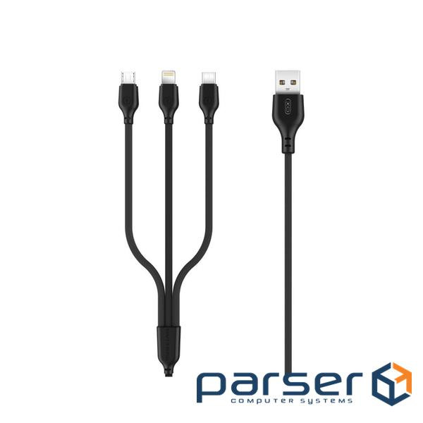 Дата кабель USB 2.0 AM to Lightning + Micro 5P + USB-C 1.0m 2.1A black XO (NB103-3in1-1-BK)