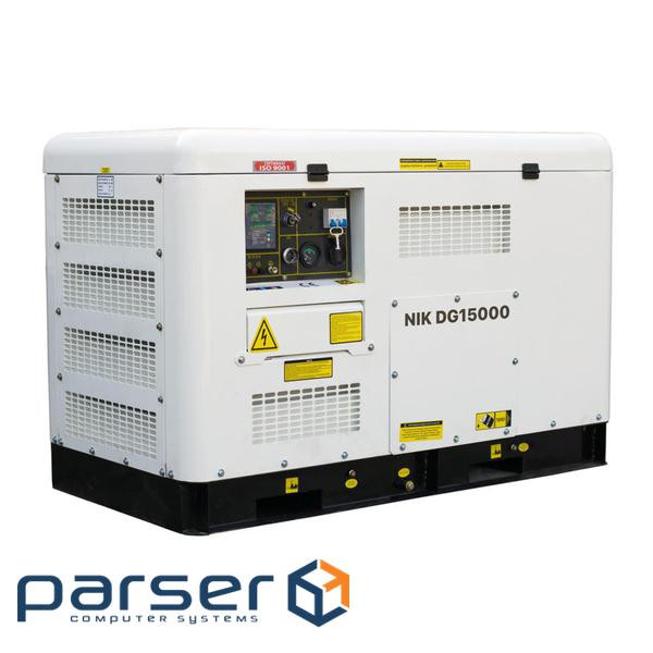 Генератор дизельний NIC DG15000, 1-фазний 230V, 50Hz, 12kW, бак 25 л, витрата 3.1 л / г (NICDG15000)