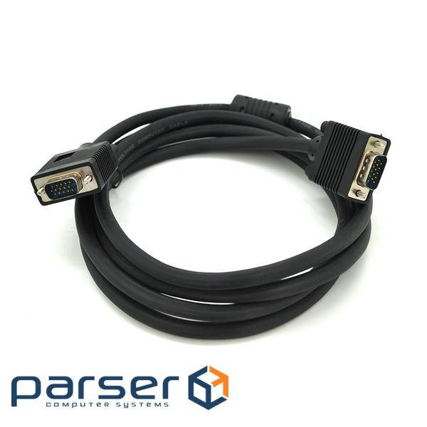 Кабель Merlion VGA 2m, male to male (тато-тато), 1 ферит, чорний, Пакет Q10 (YT-VGA(M)/(M)3+4BL-2m)