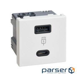 Зарядний пристрій USB QUICK CHARGE A+C, 5V, DC 3,1A K45 45x45мм, білий (K126F/9)