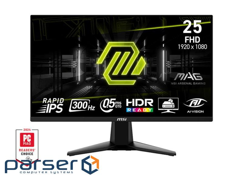 Монітор MSI 24.5" MAG 255XF 2xHDMI, DP, Audio, IPS, 300Hz, 0.5ms, sRGB 120%, F (9S6-3BC21M-061)
