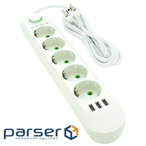 Мережевий фільтр Voltronic 5 розеток EU + 3 USB, 1.5 м, Білий (F05U-White)