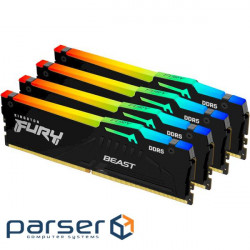 Модуль пам'яті KINGSTON FURY Beast RGB Black DDR5 5200MHz 128GB Kit 4x32GB (KF552C40BBAK4-128)