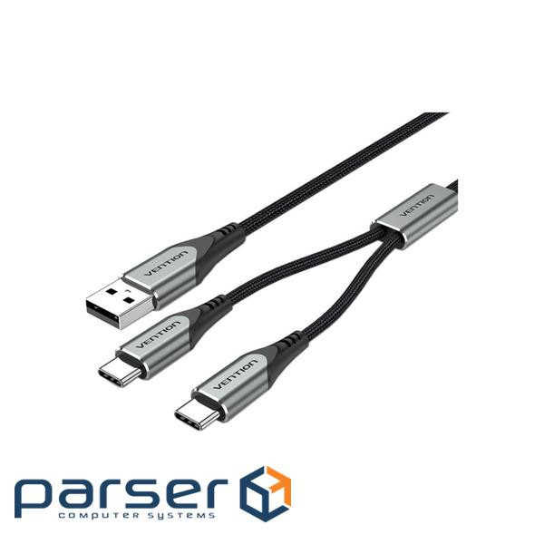 Дата кабель USB 2.0 AM to 2хUSB-CM 1.0m Y-Splitter Charging Cable 2.4А 480Mbps Aluminum Al Vention (CQOHF)