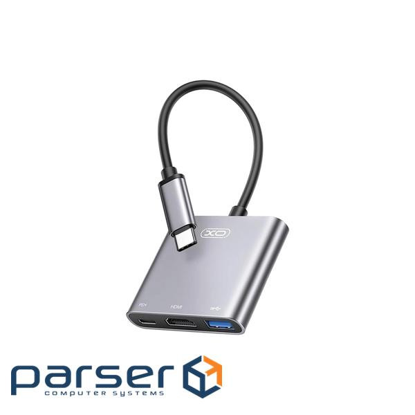 Концентратор XO USBC to USBCPD100W + HDMI 4K30Hz + USB 3.0 grey (HUB011.tranish)