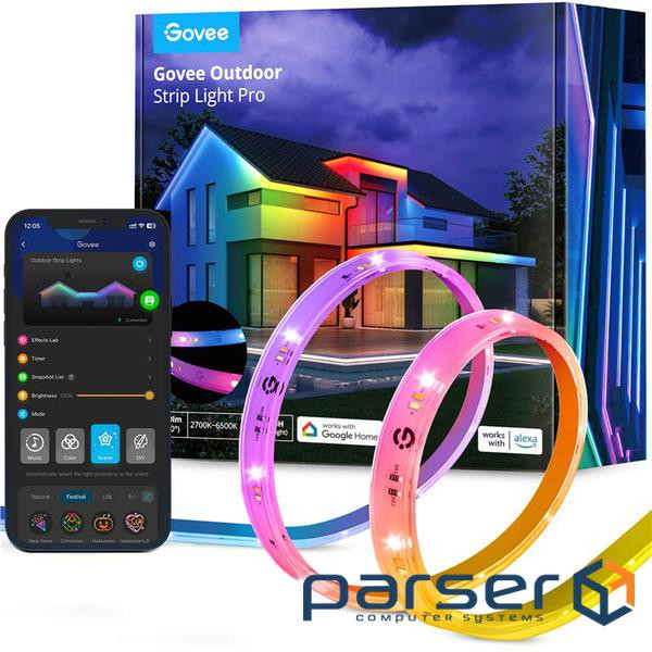 Стрічка світлодіодна розумна Govee H70A1 Phantasy Outdoor LED, 10м, RGBICWW, WI-FI/Blueto (H70A13D1) , RGBICWW, WI-FI/Blueto (H70A13D1)