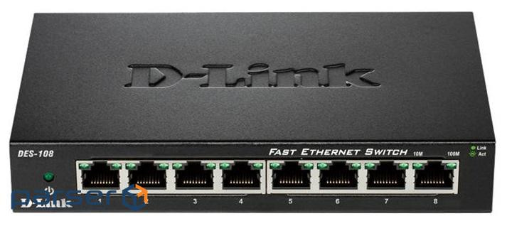 Комутатор D-Link DES-108/E 8xFE, Некерований, Метал 