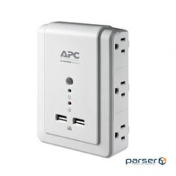 APC Power Strip P6WU2 Essential SurgeArrest 6 Outlet Wall Mount with USB 120V Retail