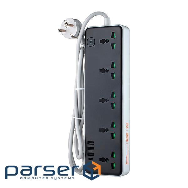 Мережевий фільтр HOCO AC13A на 5 розеток + 3 USB + USB-C, 17W, кабель 1,5 м, 220В, Black (AC13A / B) , Black (AC13A / B)